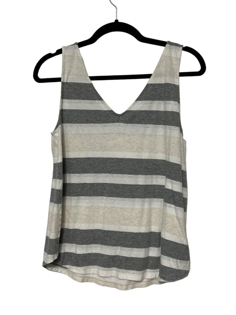 Gap gray and beige striped v-neck sleeveless tank top women’s size large 1516
